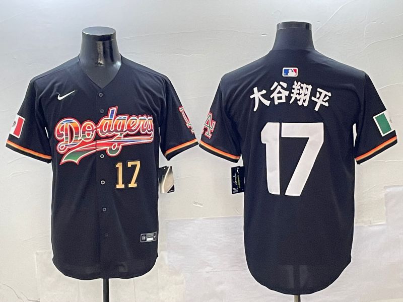 Men Los Angeles Dodgers 17 Ohtani Black rainbow 2025 Nike MLB Jersey style 4152